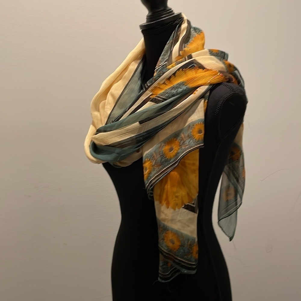 Scarf Wrap Sarong BeachCover Oversized Yellow Cream Handmade Sheer